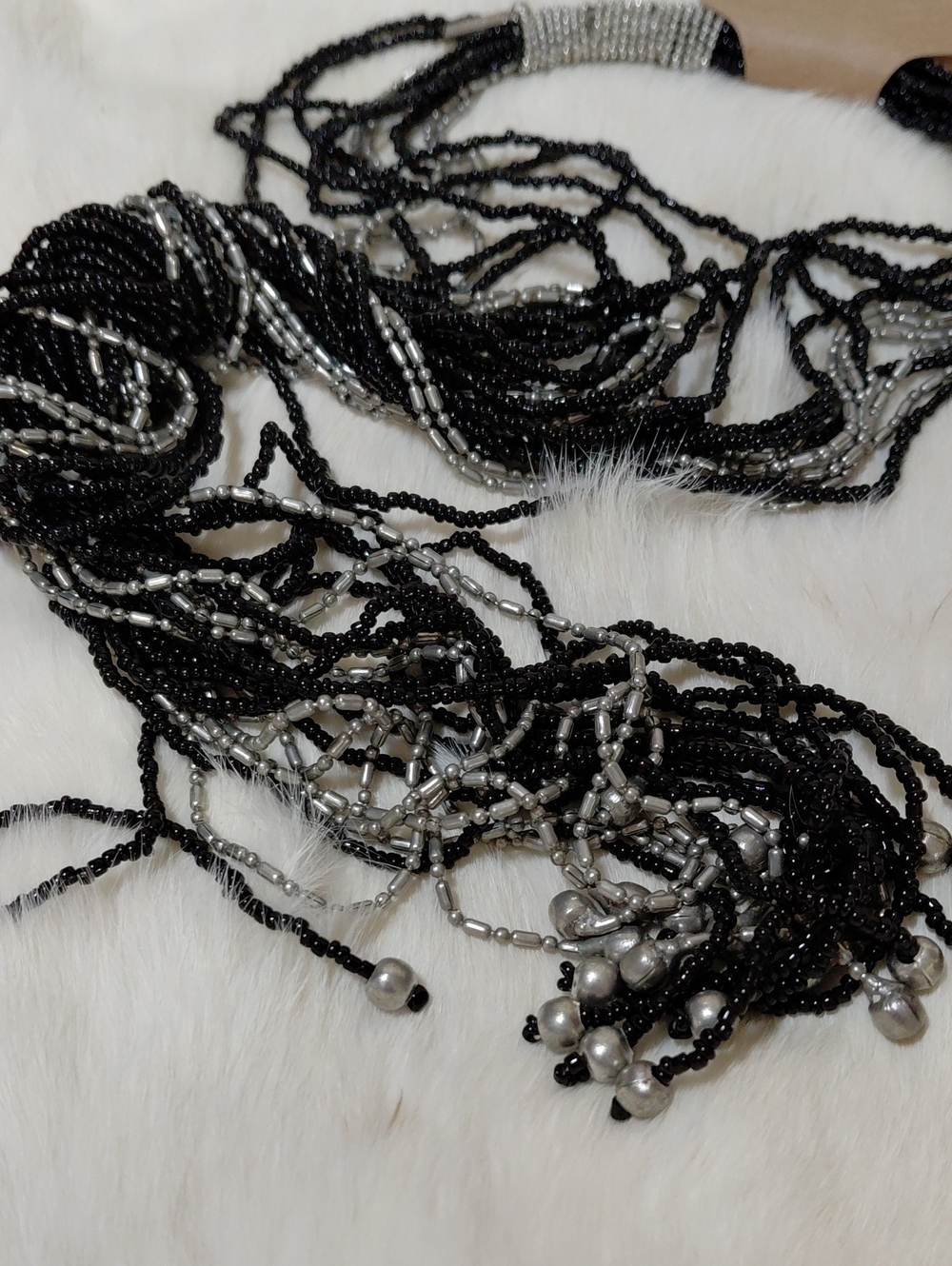 Lane Bryant Black and Silver Multi-Strand Beaded Necklace